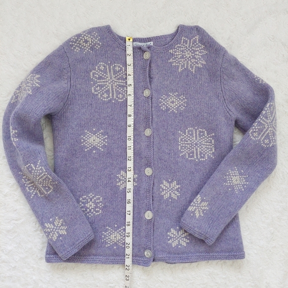 Vintage Wool Eagle's Eye Sweater Made in UK Purple Snowflake Knit Button Front M - Picture 3 of 11
